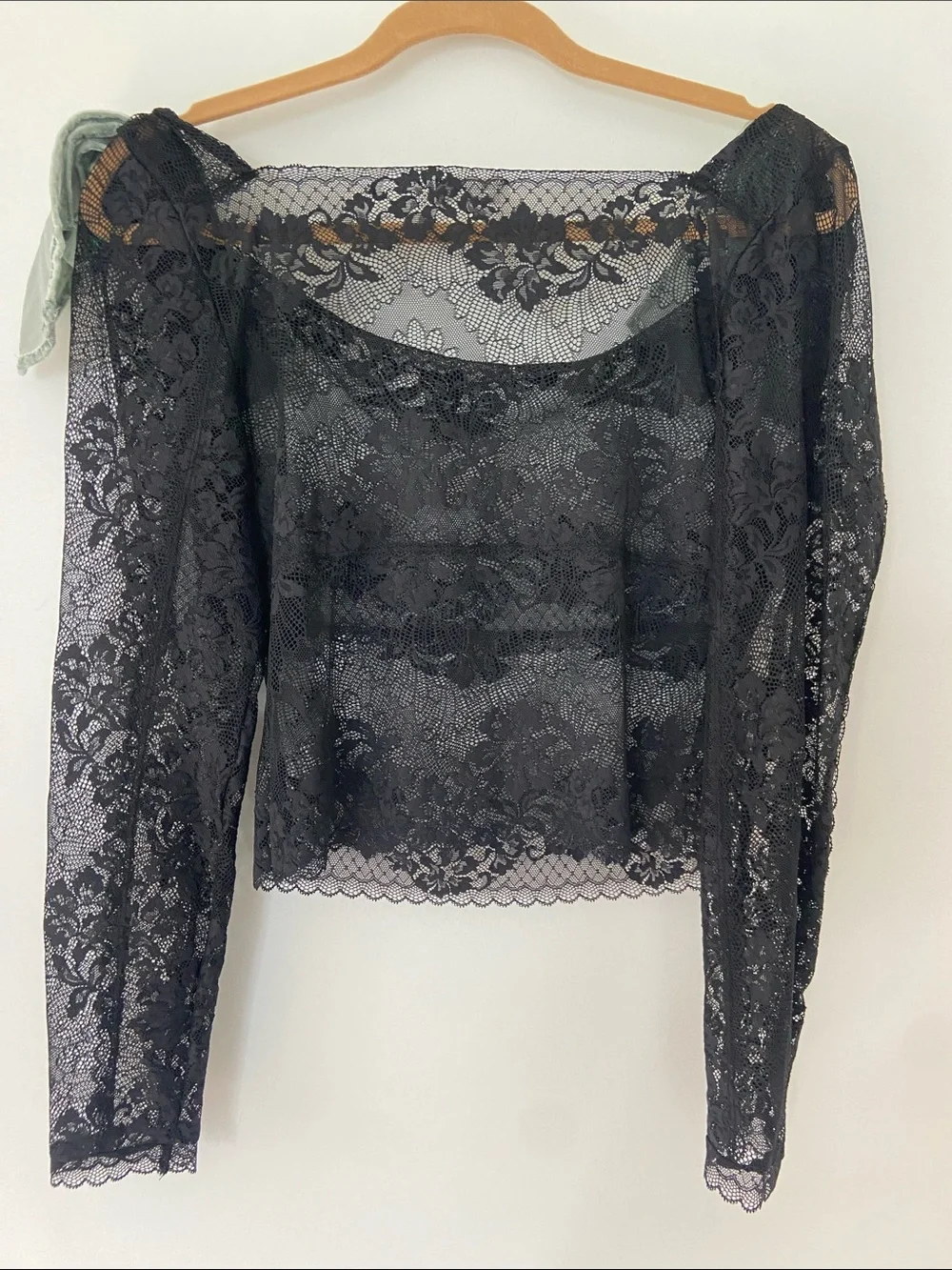 Free People Mademoiselle Black Lace Long-Sleeve Tie-Shoulder Top
